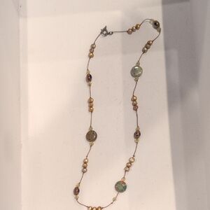 Handcrafted Glass Bead Necklace And Natural Stones